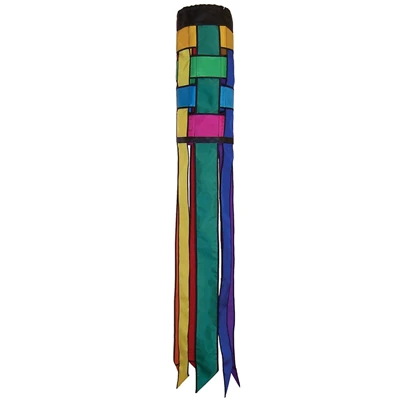 40- Inch Rainbow Weave Applique Windsock 3 40- Inch Rainbow Weave Applique Windsock